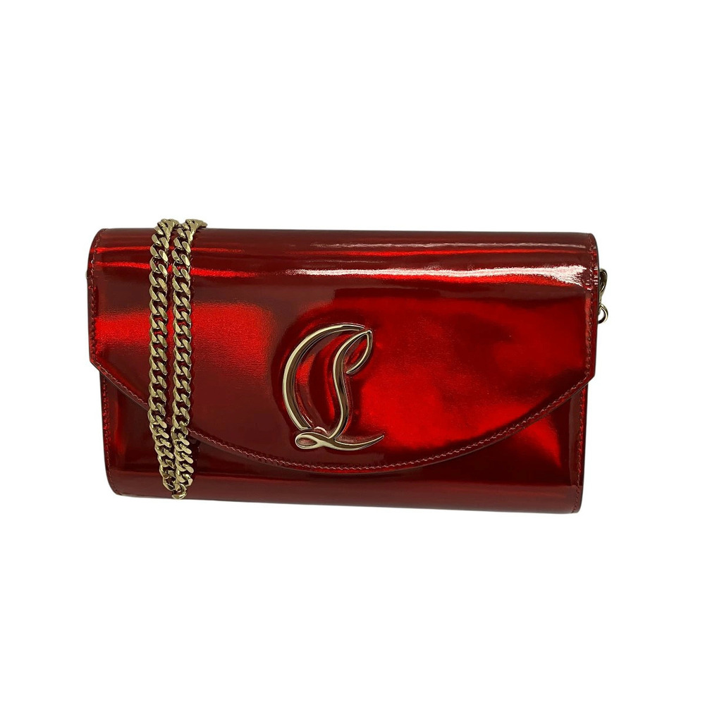 Christian Louboutin Loubi Patent Leather Chain Crossbody Clutch Bag Red